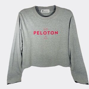 PELOTON Gray Long Sleeve Cropped T-Shirt Neon pink logo Together We Go Far Sz M